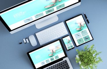 top view blue devices dental clinic website